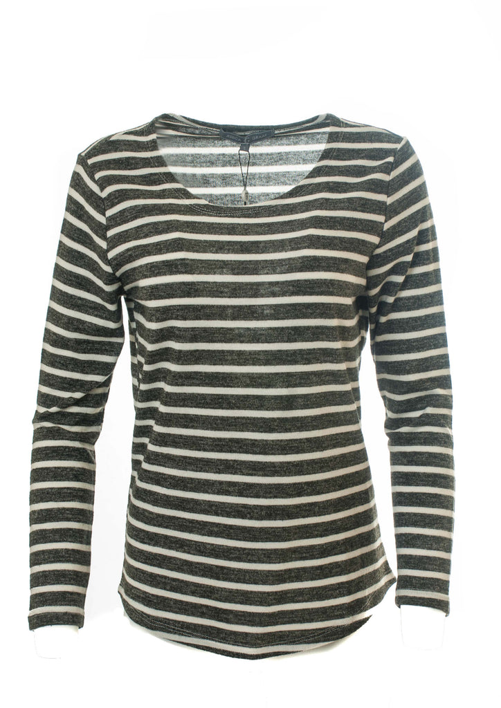 YARN DYED AND BRUSHED STRIPE LONG SLEEVE TOP