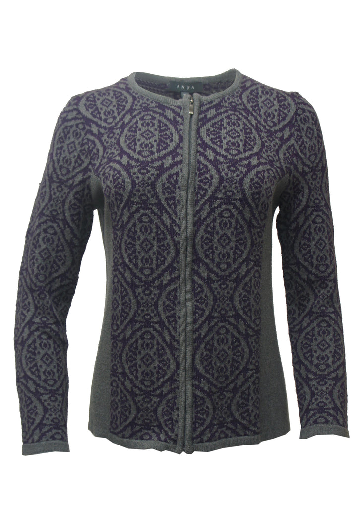 ZIP-UP JACQUARD CARDIGAN